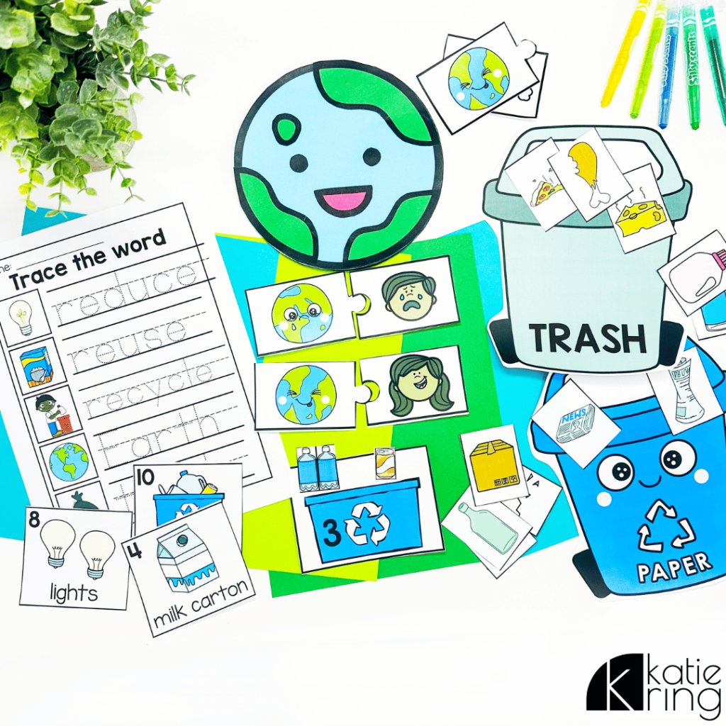 This image shows fun Earth Day activities that can be used in the classroom including Earth day word tracing, sorting activities, and more!